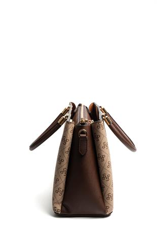 Silver & Polo SP1000 Kadın El Çantası Monogram Koyu Bej-Kahve