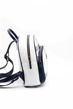 Silver & Polo SP1062 Kadın Sırt Çantası Ekose Beyaz-Lacivert