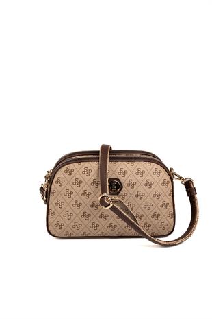 Silver & Polo SP745 Kadın Çapraz Çanta Monogram Koyu Bej-Kahve