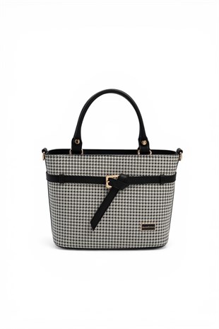 Silver & Polo SP1283 Kadın El Çantası Kaz Ayağı Ekose Siyah-Siyah
