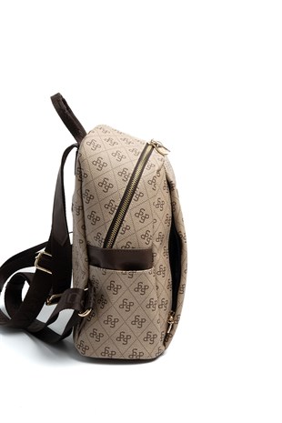 Silver & Polo SP926 Kadın Sırt Çantası Monogram Koyu Bej-Kahve