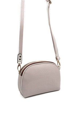 Silver & Polo SP765 Kadın Çapraz Çanta Kaz Ayağı Ekose Bordo-Kemik