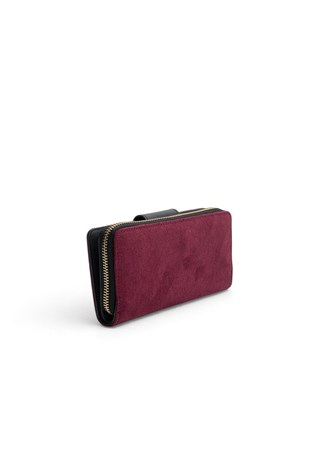 Silver Polo Bordo - Siyah Süet Kadın Cüzdan ve Kartlık SP928