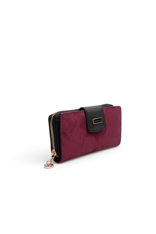 Silver Polo Bordo - Siyah Süet Kadın Cüzdan ve Kartlık SP928
