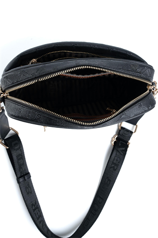 Silver & Polo SP1094 Kadın Çapraz Çanta Monogram Koyubej-Kahve