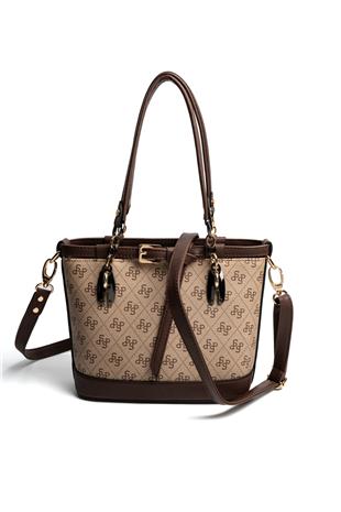 Silver & Polo SP1155 Kadın El Çantası Monogram Koyu Bej-Kahve