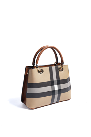 Silver & Polo SP1272 Kadın El Çantası Ekose Bej-Taba