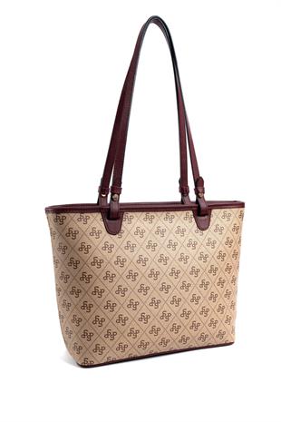Silver & Polo Koyu Bej - Bordo SP1204 Kadın Omuz Çantası