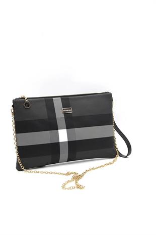 Silver Polo Siyah - Siyah Ekose Kadın Portföy ve Clutch El Çantası SP1034