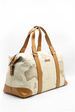 Silver & Polo SP873 Kadın Seyahat Çantası Harita Koyu Bej-Camel