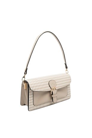 Silver & Polo SP1279 Kadın Çapraz Çanta Ekose Line Kare Kum Beji-Kum Beji