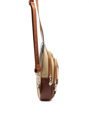 Silver & Polo SP959 Kadın Vücut Çantası Ekose Bej-Taba