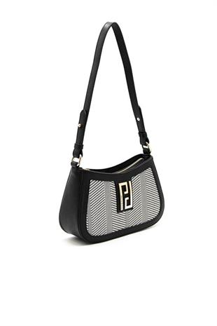 Silver & Polo SP1132 Kadın Çapraz Çanta Hasır Siyah Beyaz-Siyah