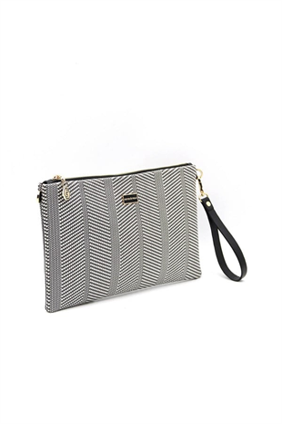 Silver & Polo SP1034 Kadın Portföy & Clutch Hasır Siyah Beyaz-Siyah