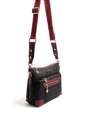 Silver Polo SP1110 Kadın Çapraz Çanta Monogram Siyah-Bordo