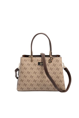 Silver & Polo SP1098 Kadın El Çantası Monogram Koyubej-Kahve