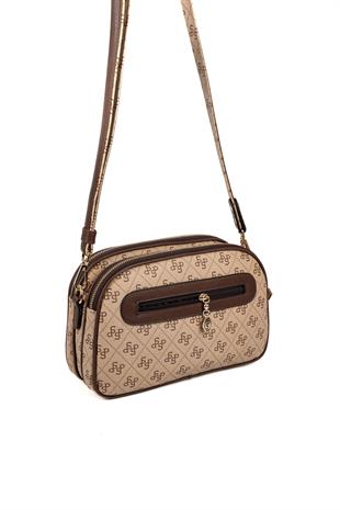 Silver & Polo SP745 Kadın Çapraz Çanta Monogram Koyu Bej-Kahve