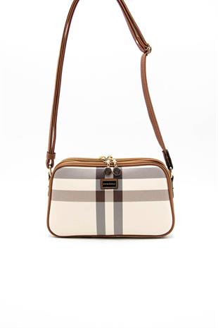 Silver & Polo SP899 Kadın Çapraz Çanta Ekose Krem-Taba
