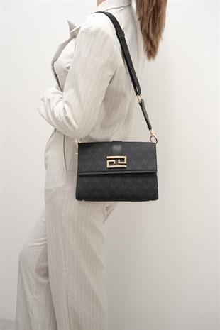 Silver & Polo SP1009 Kadın Çapraz Çanta Monogram Siyah