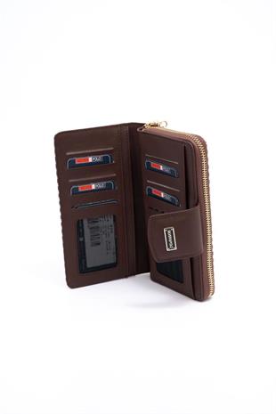 Silver & Polo SP928 Kadın Cüzdan & Kartlık Ekose Line Kare Kahve Sarı-Kahve