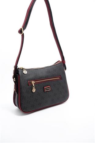 Silver & Polo SP818 Kadın Çapraz Çanta Monogram Antrasit-Bordo