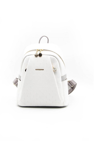 Silver & Polo SP926 Kadın Sırt Çantası Logolu Beyaz-A.Gri