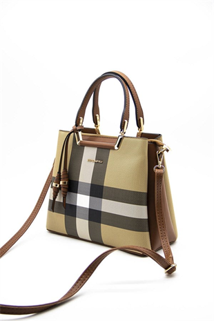 Silver & Polo SP969 Kadın El Çantası Ekose Bej-Taba