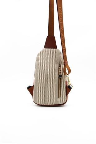 Silver & Polo SP959 Kadın Vücut Çantası Hasır Bej-Kiremit