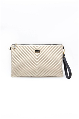 Silver Polo Altın - Altın Kapitone V Kadın Portföy ve Clutch El Çantası SP1034