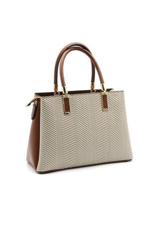 Silver & Polo SP1000 Kadın El Çantası Hasır Bej-Taba