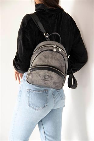 Silver & Polo SP945 Kadın Sırt Çantası Petek M.Gümüş-Siyah