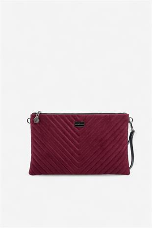 Silver Polo SP1034 Kadın Portföy & Clutch Kapitone V Süet Bordo-Süet Bordo