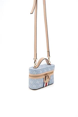 Silver & Polo SP1195 Kadın El Çantası Monogram Mavi-Ten