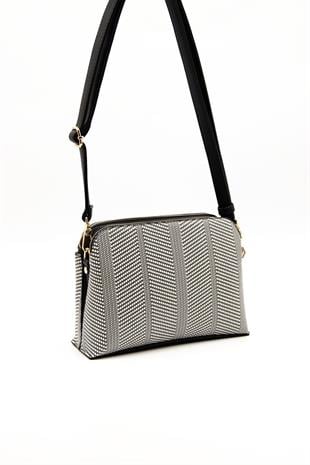 Silver & Polo SP623 Kadın Çapraz Çanta Hasır Siyah Beyaz-Siyah