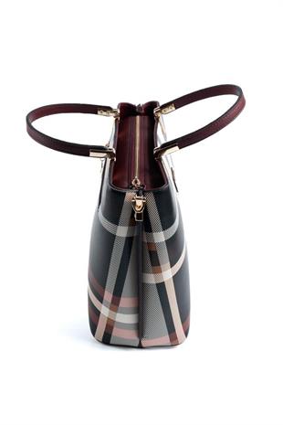 Silver & Polo SP924 Kadın El Çantası Ekose Siyah-Bordo