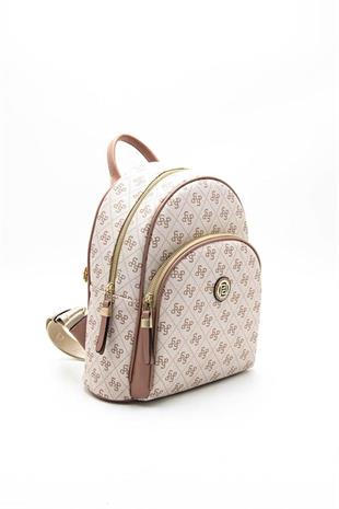 Silver & Polo SP1062 Kadın Sırt Çantası Monogram Pembe-Somon