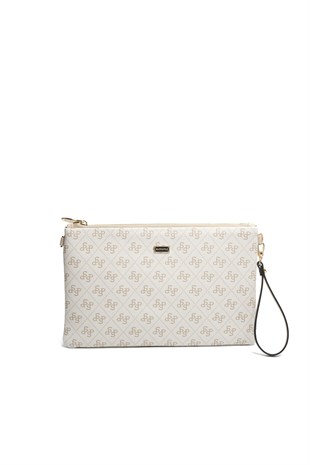 Silver & Polo SP1034 Kadın Portföy & Clutch Monogram Bej-Kum Beji