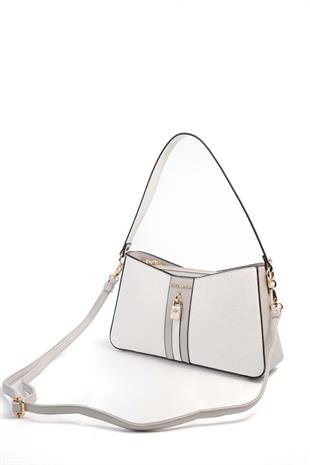 Silver & Polo SP1102 Kadın Omuz Çantası Logolu Beyaz-A.Gri-Beyaz