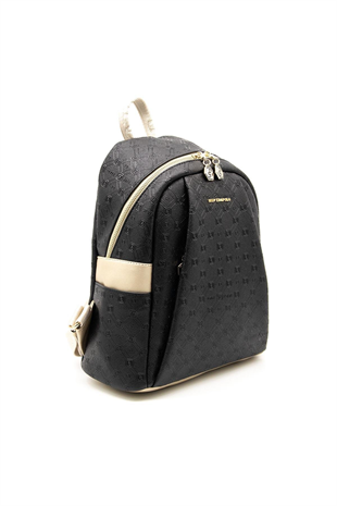 Silver & Polo SP926 Kadın Sırt Çantası Logolu Siyah-S.Nut