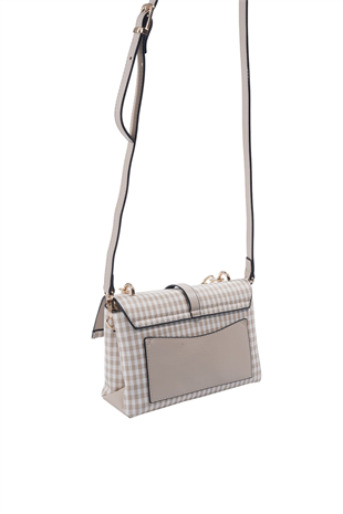 Silver & Polo SP1148 Kadın Çapraz Çanta Ekose Line Kare Kum Beji