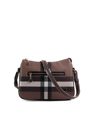 Silver & Polo SP818 Kadın Çapraz Çanta Ekose Koyu Kahve-Kahve