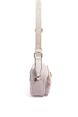 Silver Polo SP1111 Kadın Çapraz Çanta Kaz Ayağı Ekose Bordo-Kemik