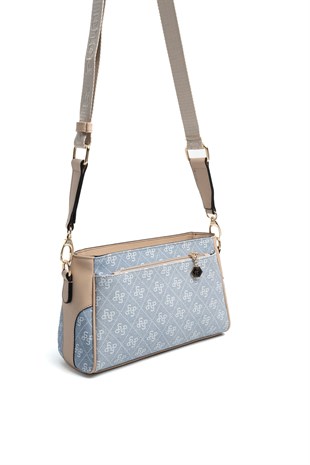 Silver & Polo SP1273 Kadın Çapraz Çanta Monogram Mavi-Ten