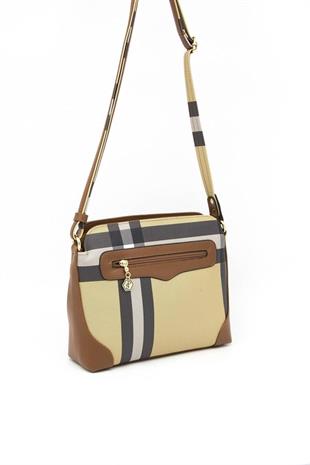 Silver & Polo SP364 Kadın Çapraz Çanta Ekose Bej-Taba