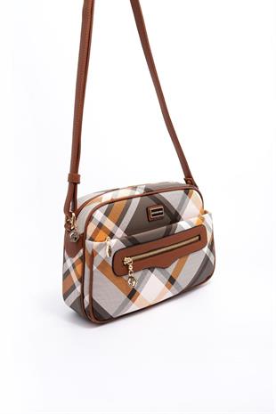 Silver & Polo SP491 Kadın Çapraz Çanta Ekose Haki-Taba