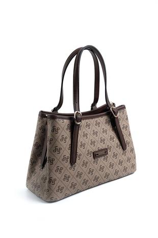 Silver & Polo SP1252 Kadın El Çantası Monogram Koyubej-Kahve