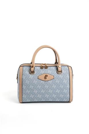 Silver & Polo SP1091 Kadın El Çantası Monogram Mavi-Ten