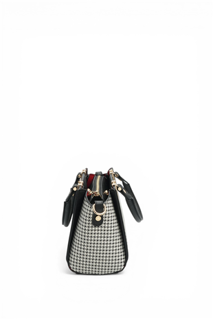 Silver & Polo SP1281 Kadın El Çantası Kaz Ayağı Ekose Siyah-Siyah