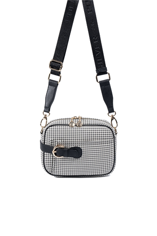 Silver & Polo SP1256 Kadın Çapraz Çanta Kaz Ayağı Ekose Siyah-Siyah
