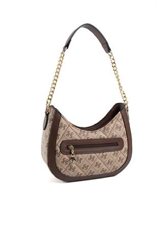 Silver & Polo SP1168 Kadın Omuz Çantası Monogram Koyubej-Kahve